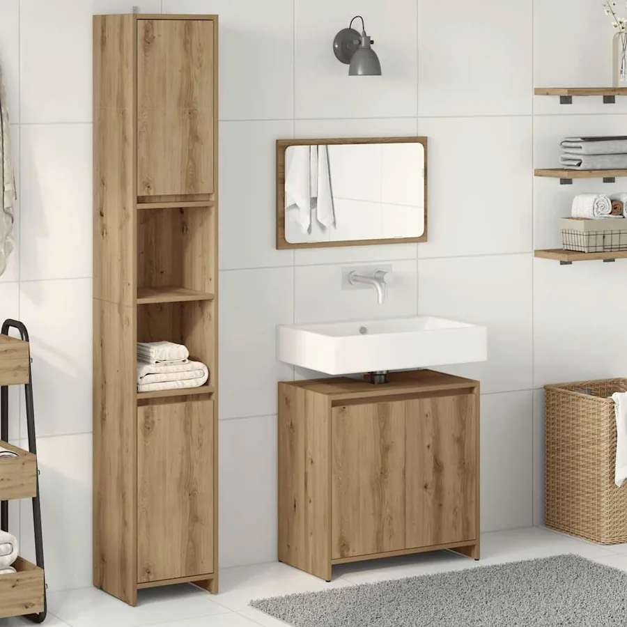 Ensemble de meubles salle de bain 3 pcs bois d'ingénierie - 3