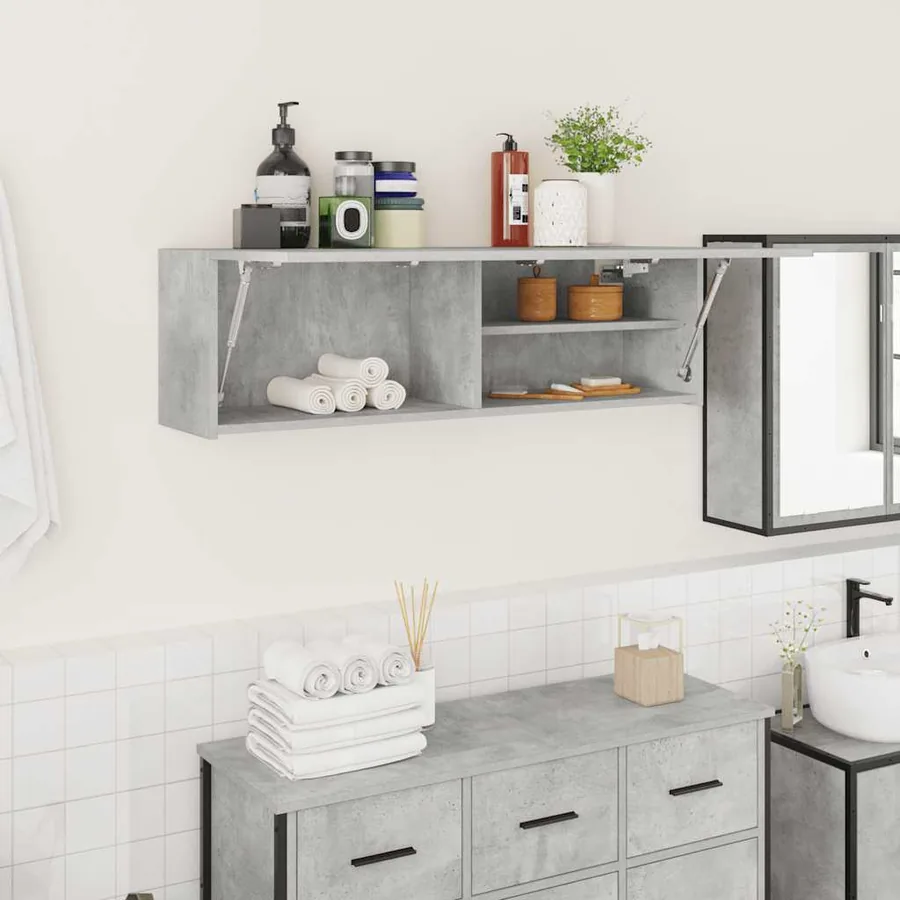 Armoire murale de bain gris béton 100x25x30cm bois d'ingénierie