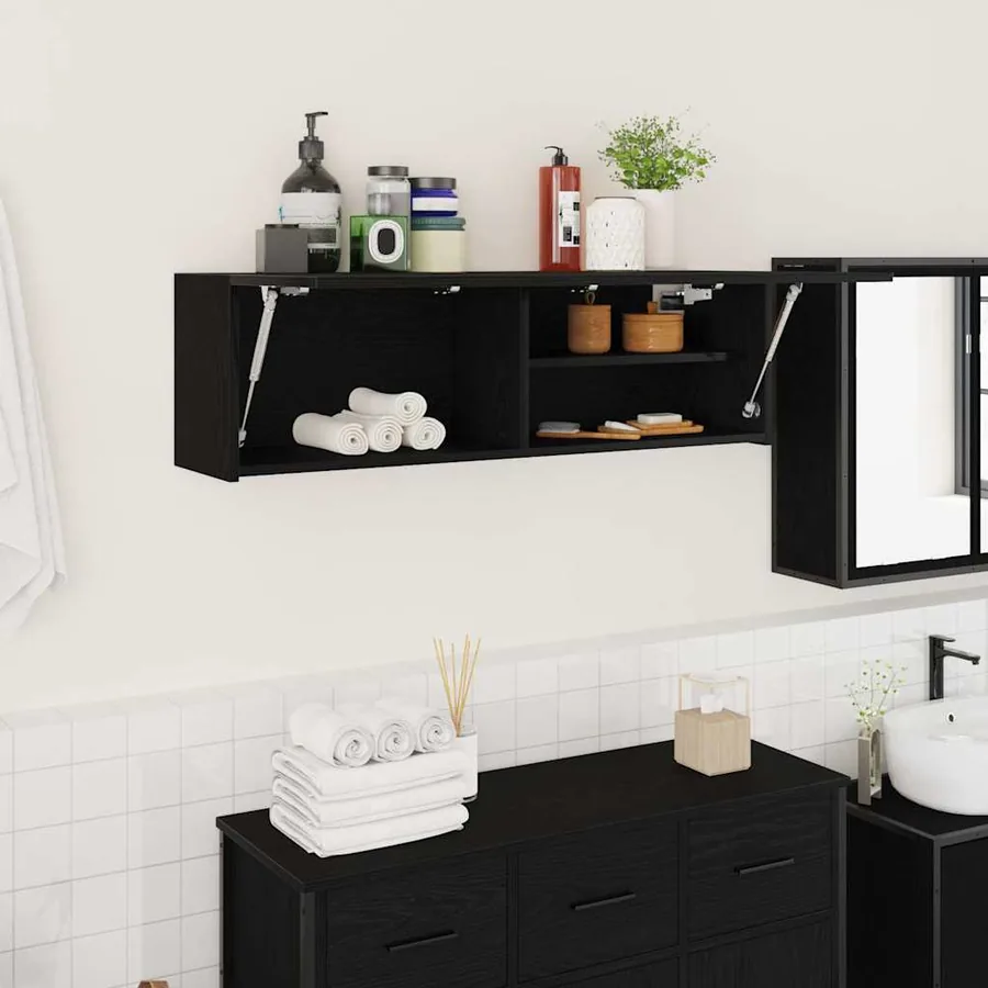 Armoire murale de bain noir 100x25x30 cm bois d'ingénierie