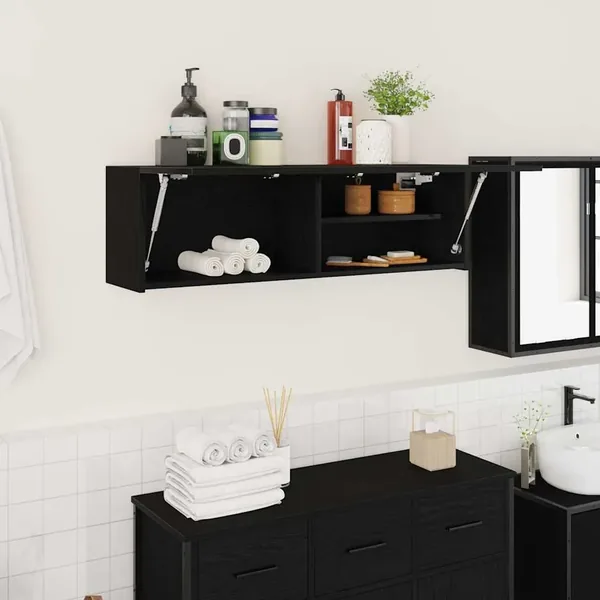 Armoire murale de bain noir 100x25x30 cm bois d'ingénierie