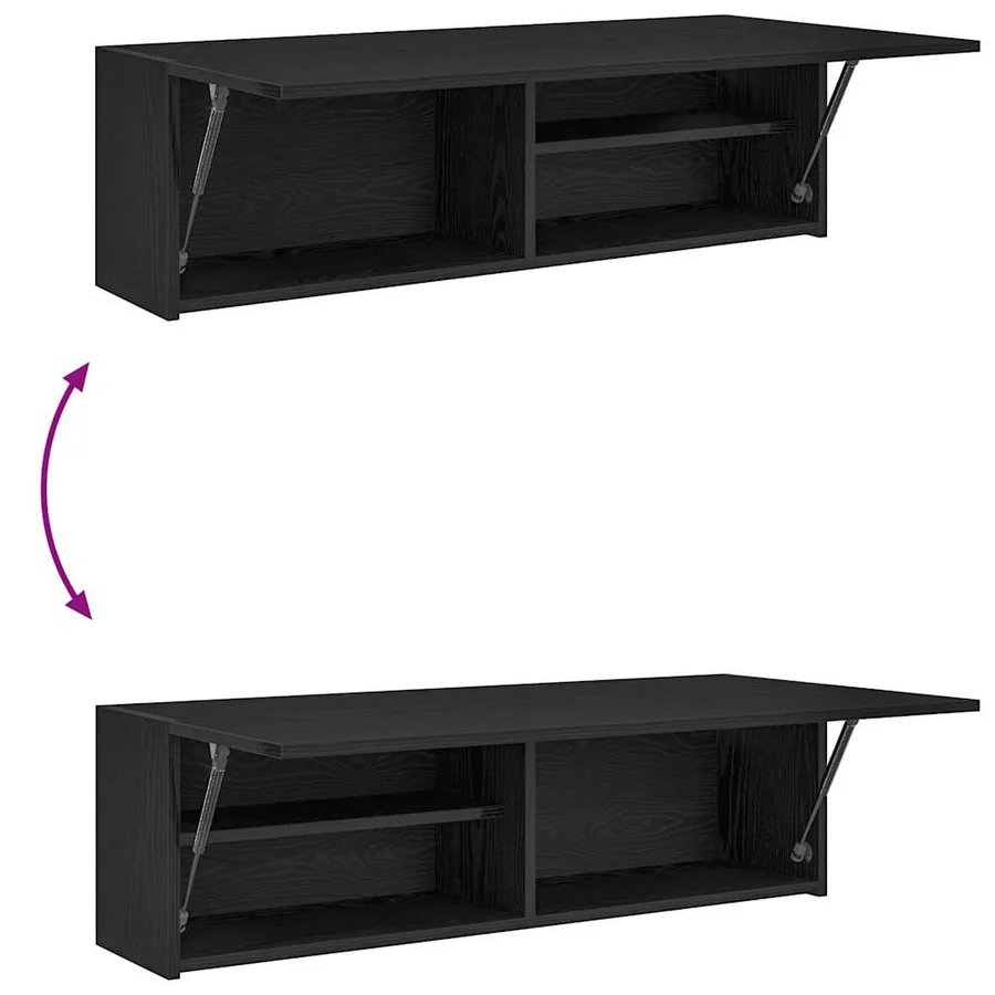 Armoire murale de bain noir 100x25x30 cm bois d'ingénierie - 9
