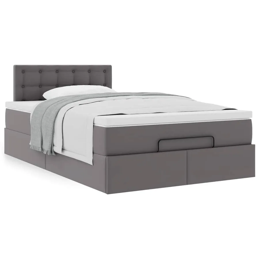 Cadre de lit ottoman avec matelas gris 120x190 cm similicuir - 4