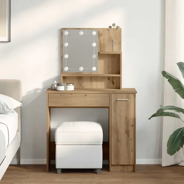 Coiffeuse avec LED chêne artisanal 86,5x35x136 cm
