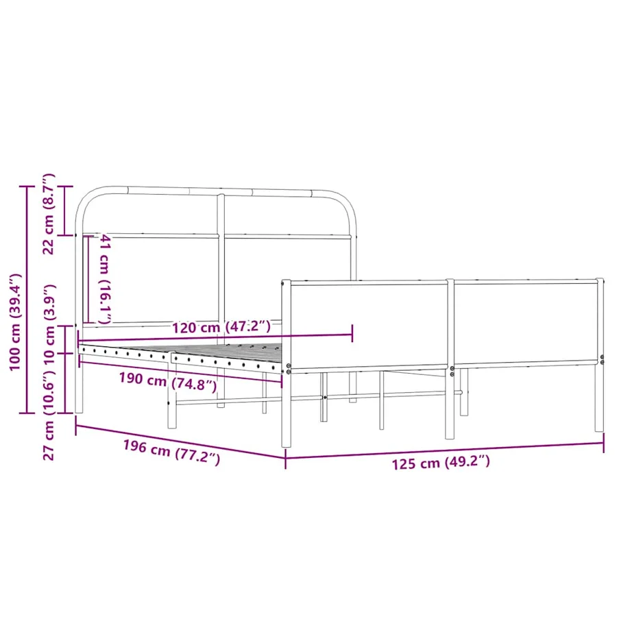 Cadre de lit sans matelas 120x190 cm cm chêne sonoma - 9