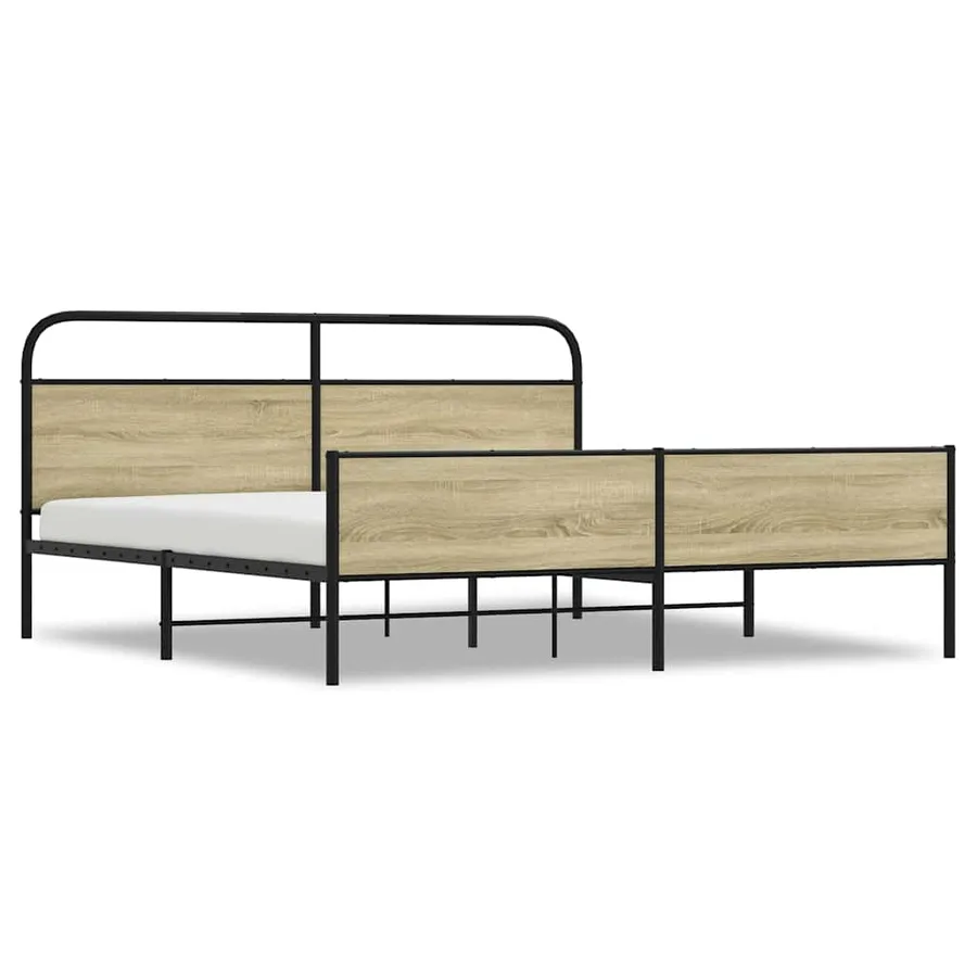 Cadre de lit en métal sans matelas chêne sonoma 193x203 cm - 2