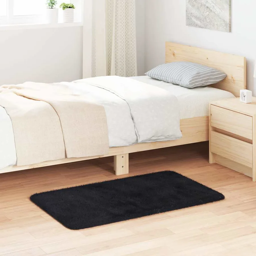 Tapis Shaggy à poils longs NAVARRA noir 60x100 cm polyester