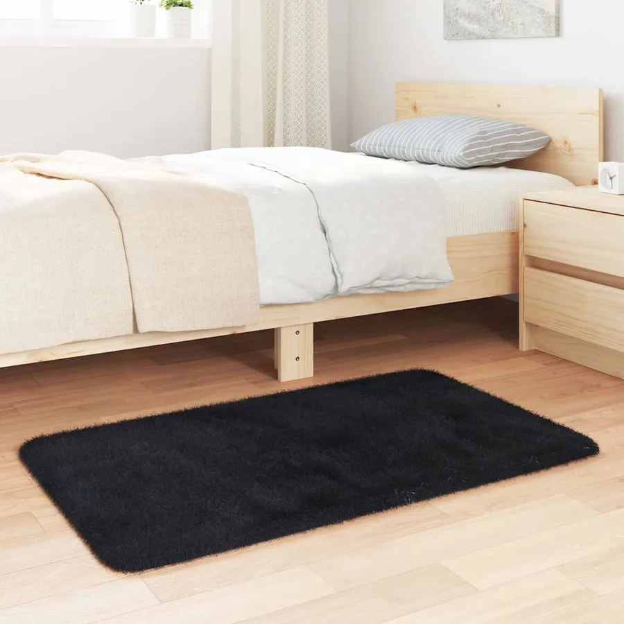 Tapis Shaggy à poils longs NAVARRA noir 60x100 cm polyester - 3