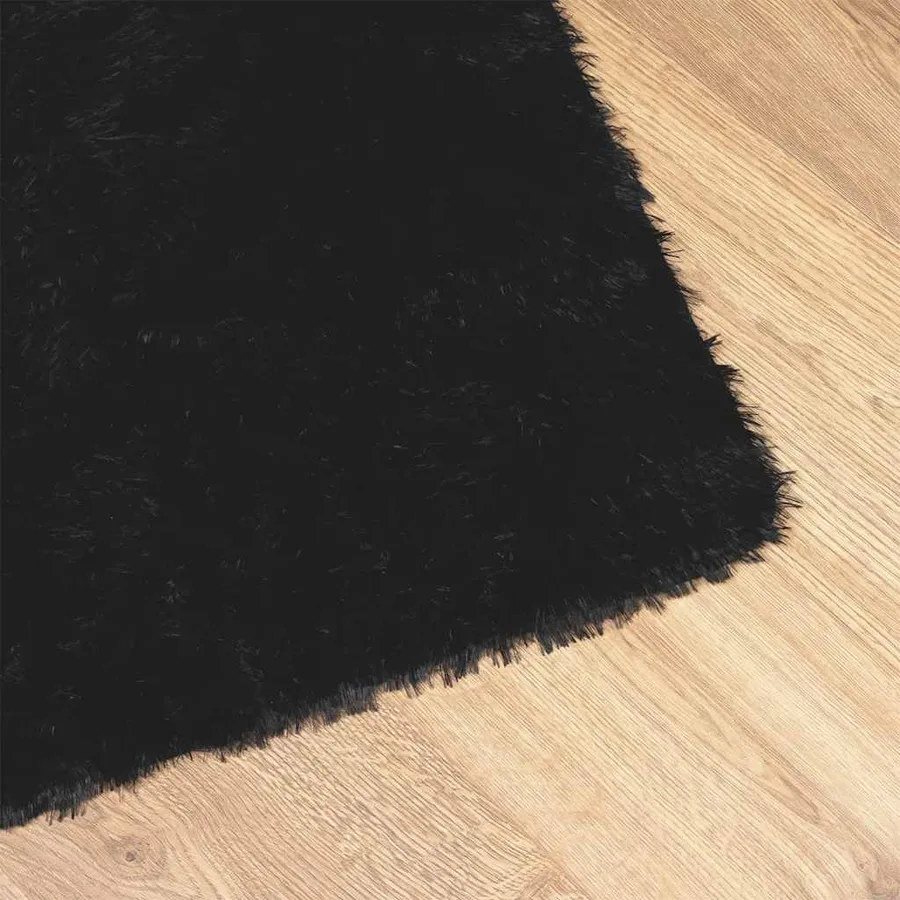 Tapis Shaggy à poils longs NAVARRA noir 60x100 cm polyester - 4