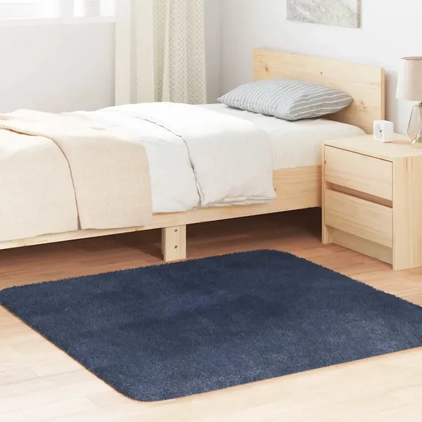 Tapis shaggy à poils longs NAVARRA bleu marine 120x120 cm