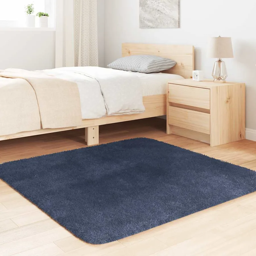 Tapis shaggy à poils longs NAVARRA bleu marine 120x120 cm - 3