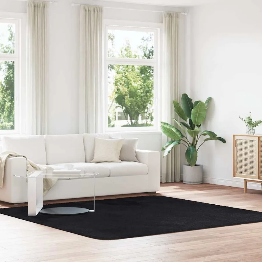 Tapis shaggy à poils longs NAVARRA noir 240x240 cm polyester
