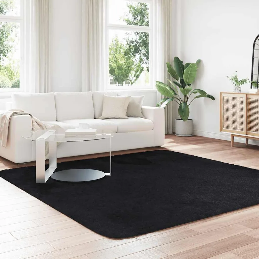 Tapis shaggy à poils longs NAVARRA noir 240x240 cm polyester - 3