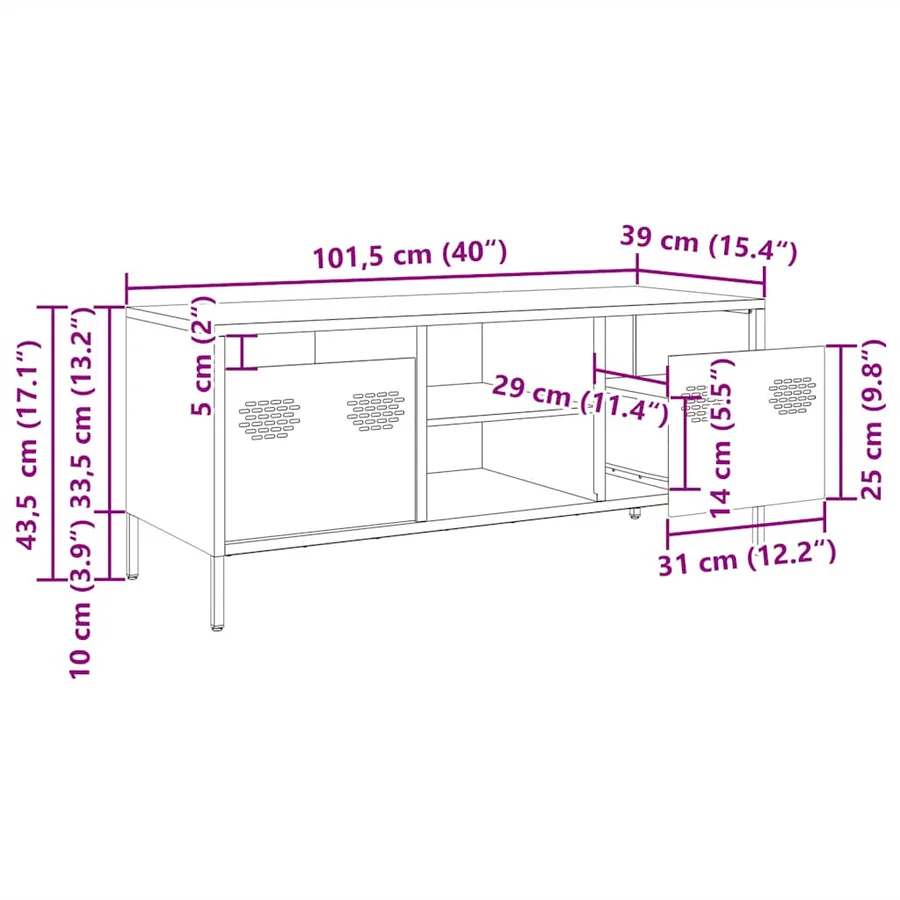 Meuble TV blanc 101,5x39x43,5 cm acier laminé à froid - 12