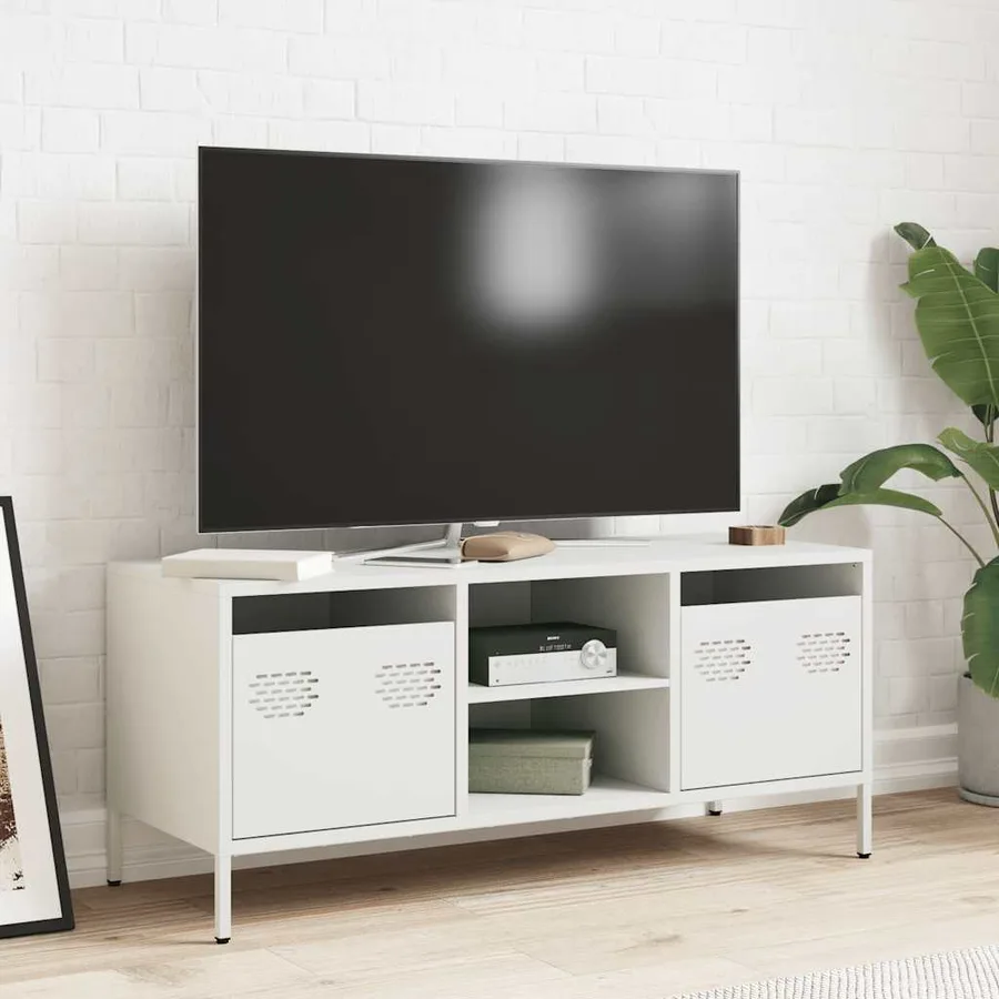 Meuble TV blanc 101,5x39x43,5 cm acier laminé à froid - 3