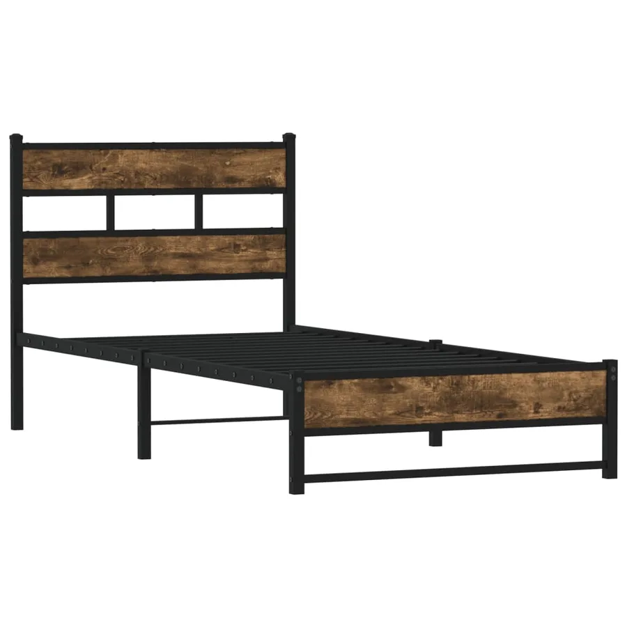 Cadre de lit en métal sans matelas chêne fumé 107x203 cm - 3