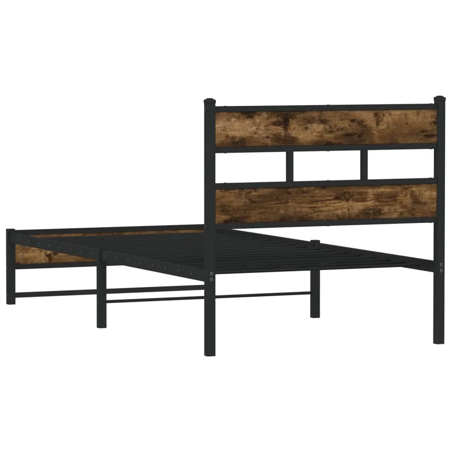 Cadre de lit en métal sans matelas chêne fumé 107x203 cm - 6
