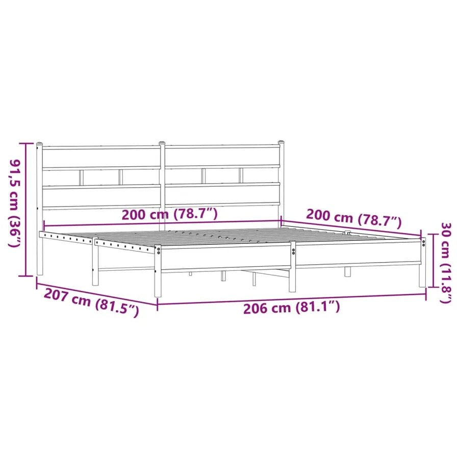 Cadre de lit en métal sans matelas chêne marron 200x200 cm - 9
