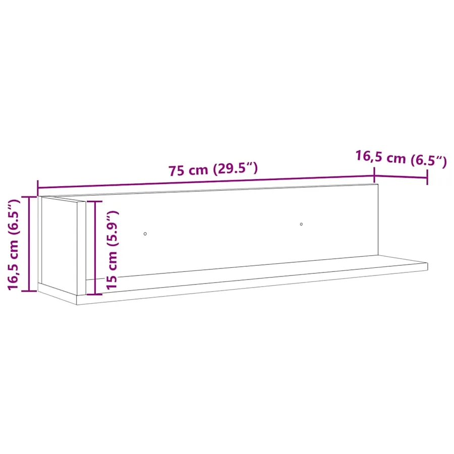 Étagères murales 2 pcs sonoma gris 75x16,5x16,5 cm - 11