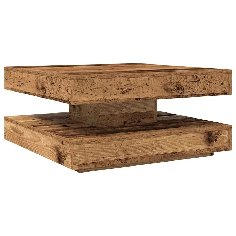 Table basse rotative à 360 degrés vieux bois 70x70x34,5 cm - 2