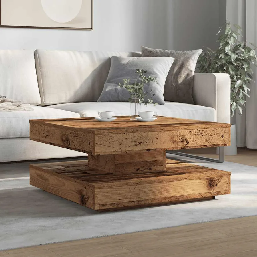 Table basse rotative à 360 degrés vieux bois 70x70x34,5 cm - 3