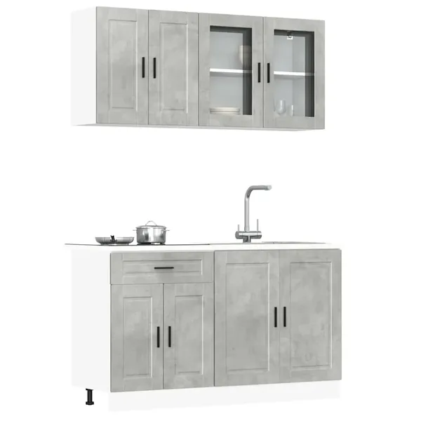 Ensemble de 4 meubles de cuisine "Porto" en bois d'ingénierie gris béton