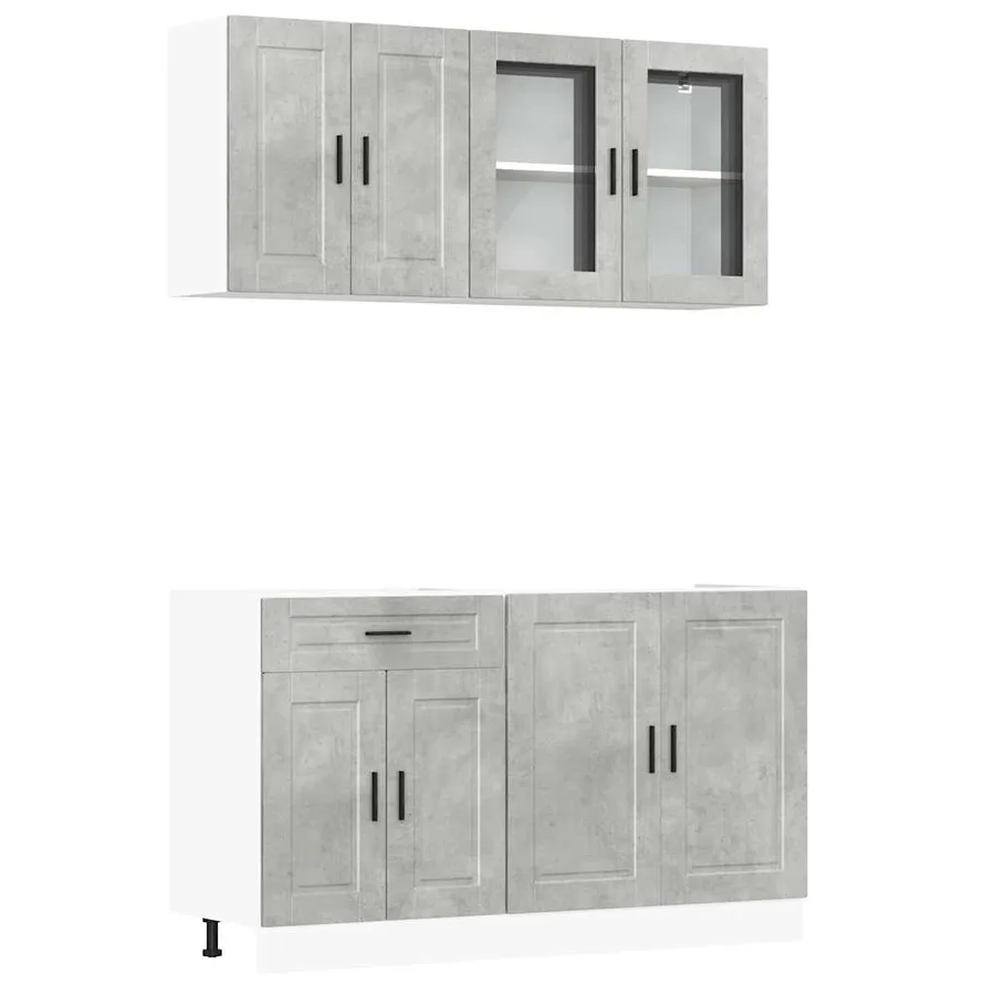 Ensemble de 4 meubles de cuisine "Porto" en bois d'ingénierie gris béton - 2