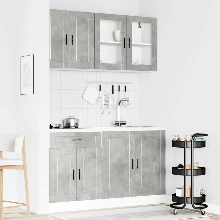 Ensemble de 4 meubles de cuisine "Porto" en bois d'ingénierie gris béton - 3
