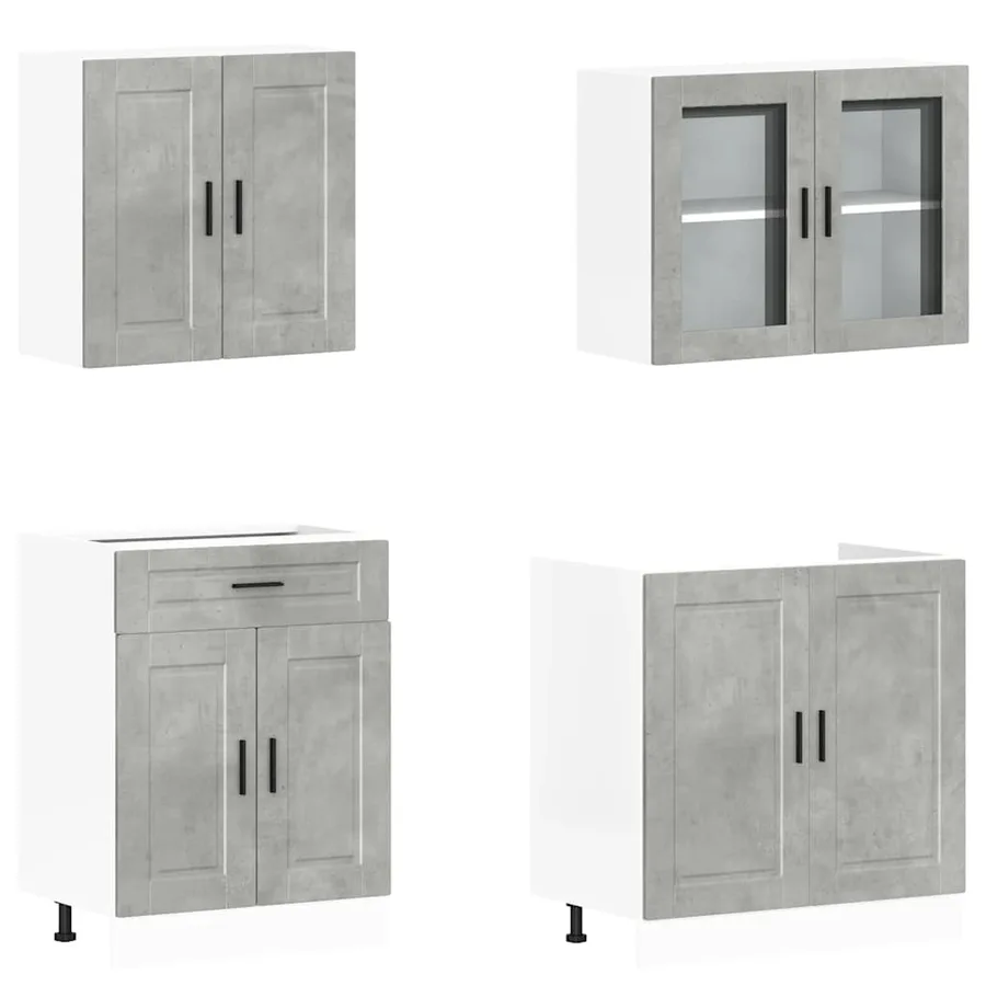 Ensemble de 4 meubles de cuisine "Porto" en bois d'ingénierie gris béton - 4