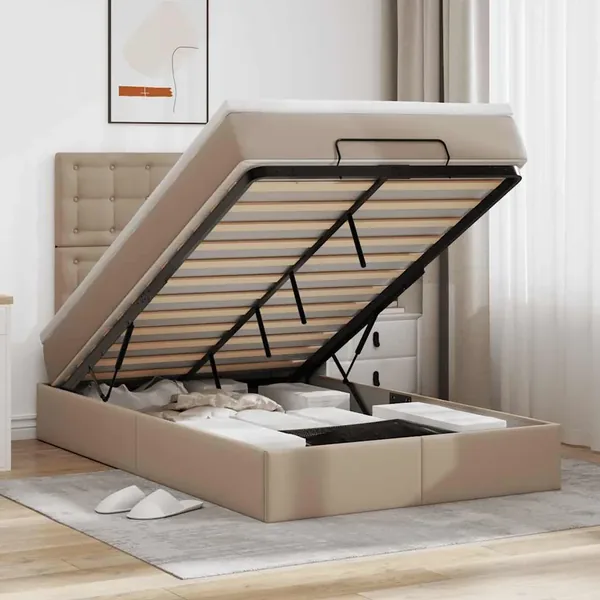Cadre de lit ottoman et matelas cappuccino 120x190cm similicuir