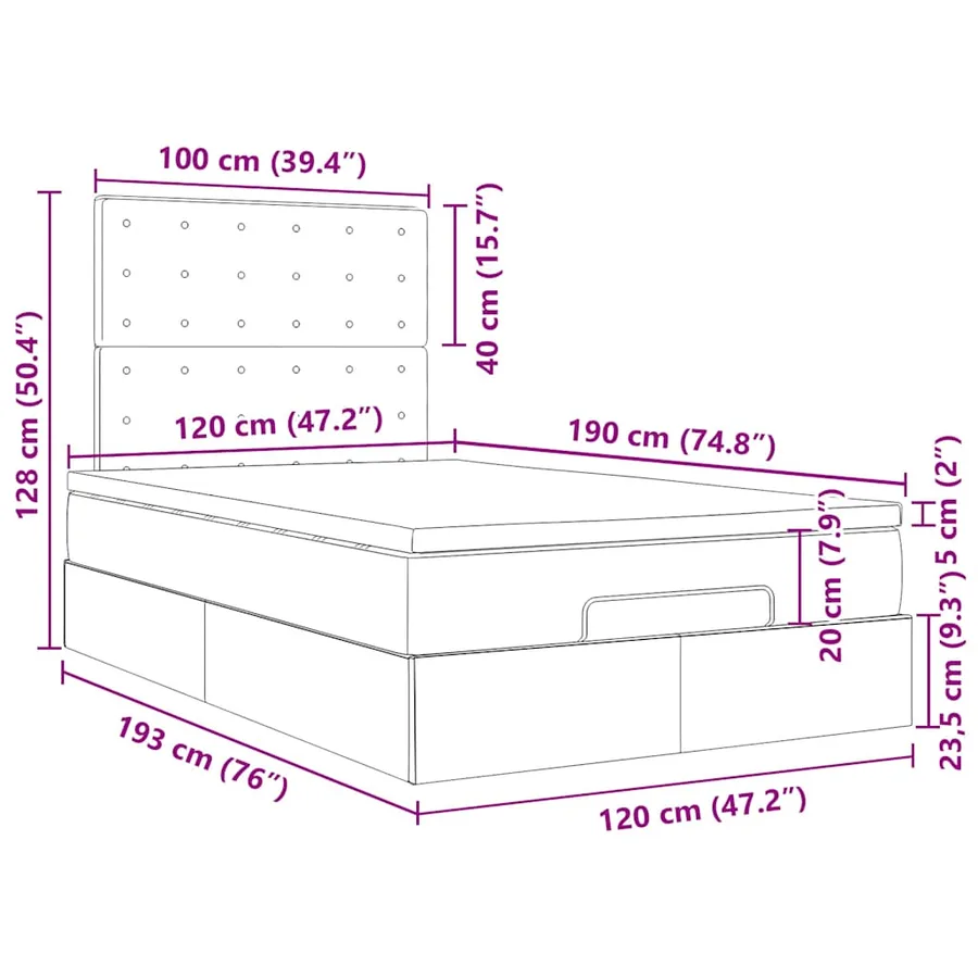 Cadre de lit ottoman et matelas cappuccino 120x190cm similicuir - 18