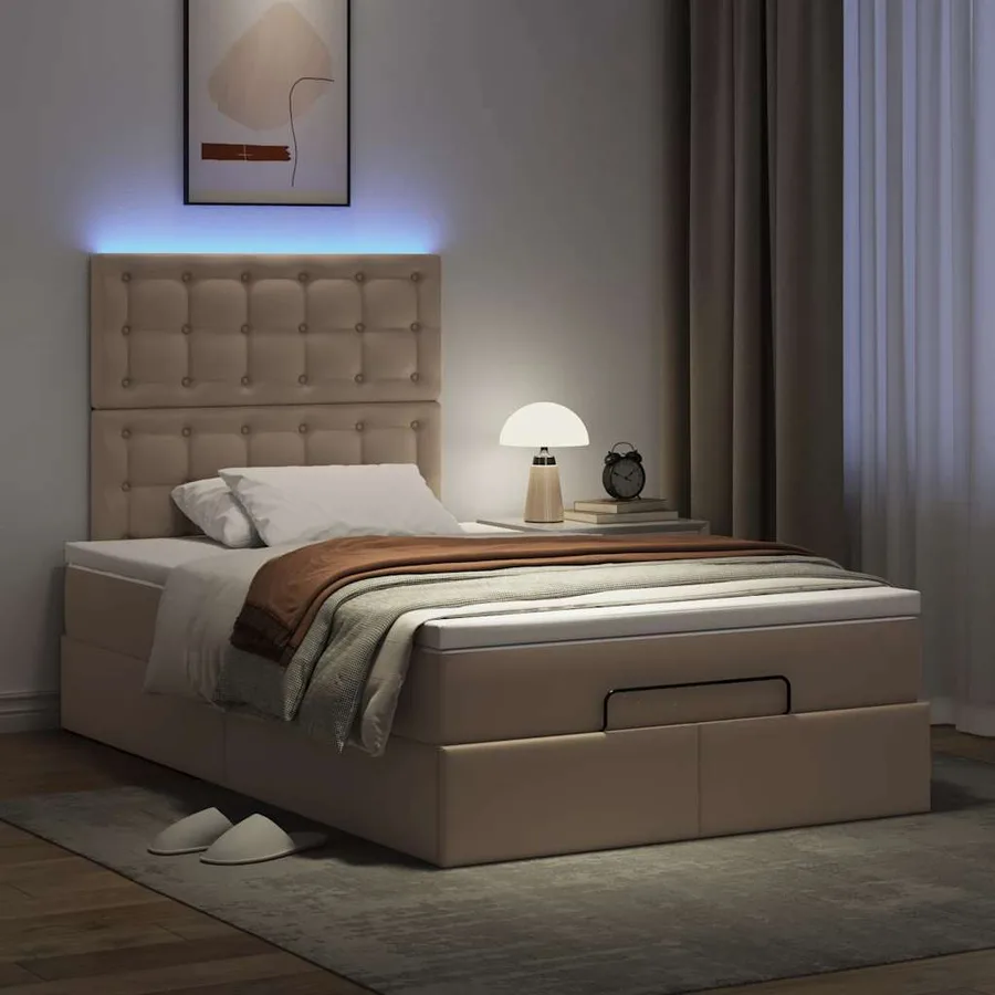 Cadre de lit ottoman et matelas cappuccino 120x190cm similicuir - 3