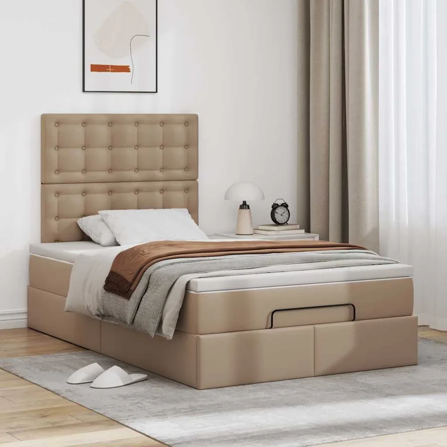 Cadre de lit ottoman et matelas cappuccino 120x190cm similicuir - 4