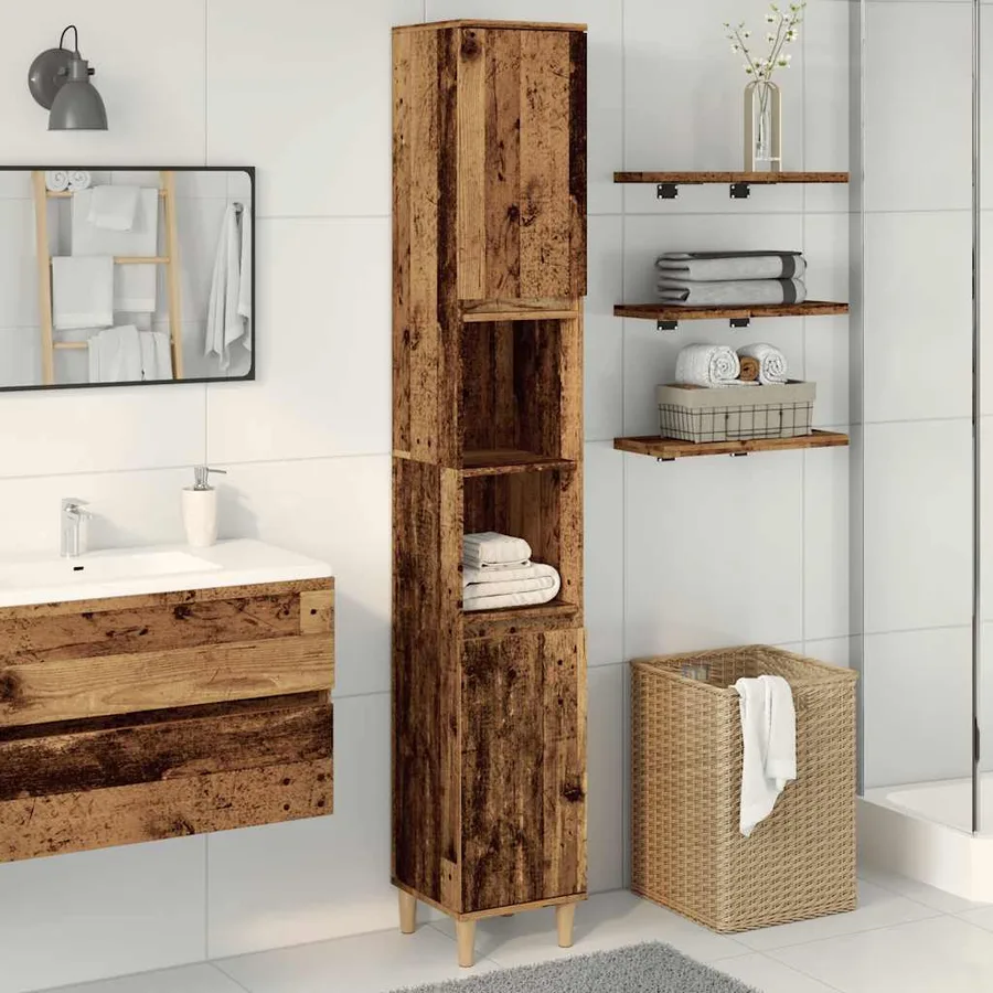 Armoire de salle de bain vieux bois 30x30x190cm bois ingénierie - 3