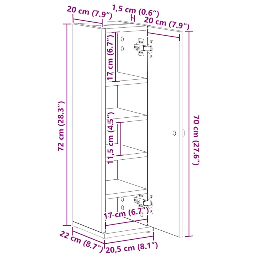 Meuble de salle de bain avec porte-rouleau sonoma gris - 12