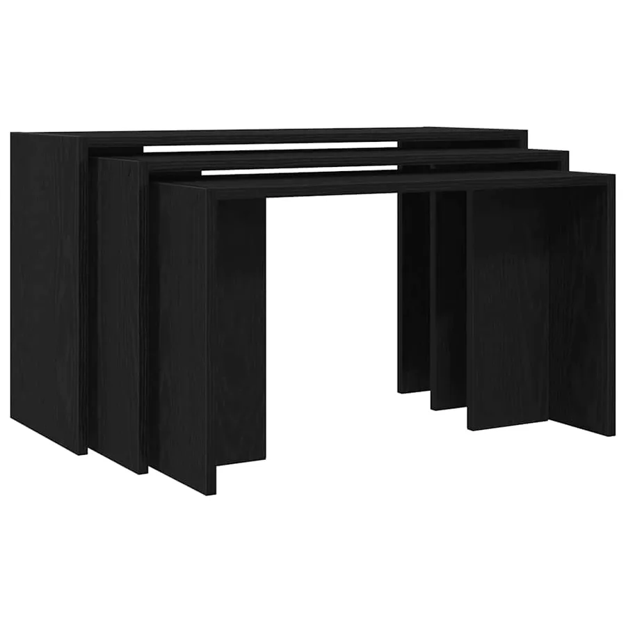 Tables gigognes 3 pcs noir bois d'ingénierie - 2