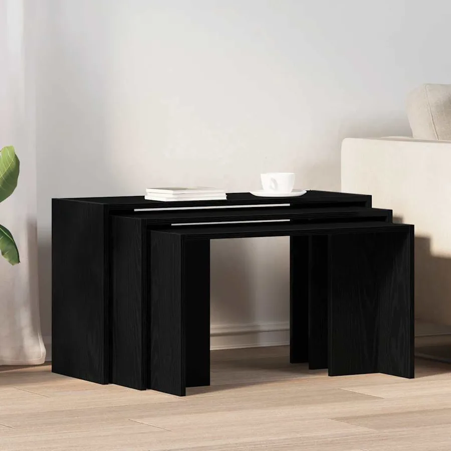 Tables gigognes 3 pcs noir bois d'ingénierie - 3