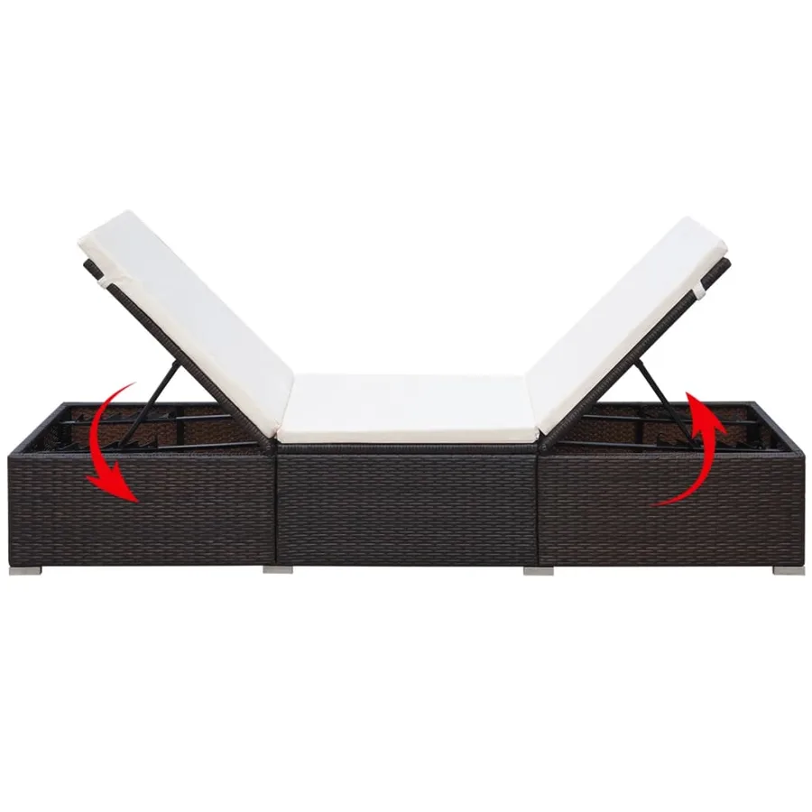 Chaise longue avec coussin Résine tressée Marron - 5