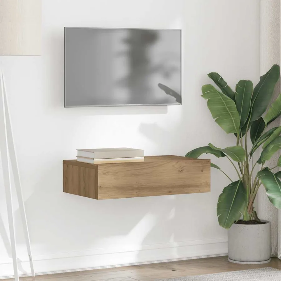 Meuble TV avec éclairages LED chêne artisanal 60x35x15,5 cm
