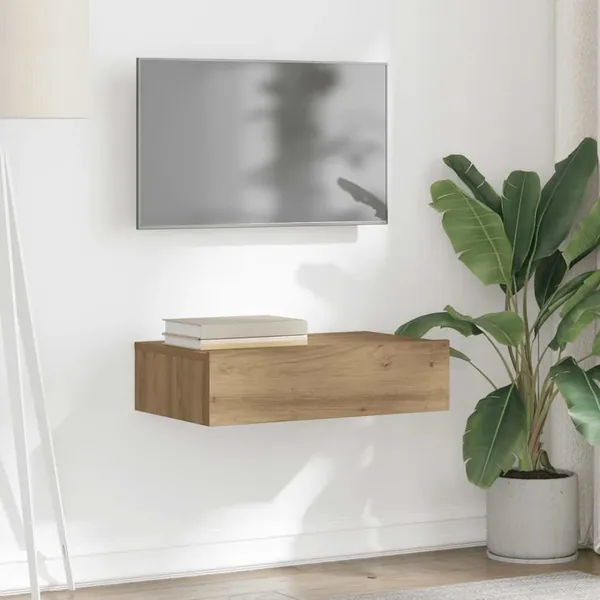 Meuble TV avec éclairages LED chêne artisanal 60x35x15,5 cm