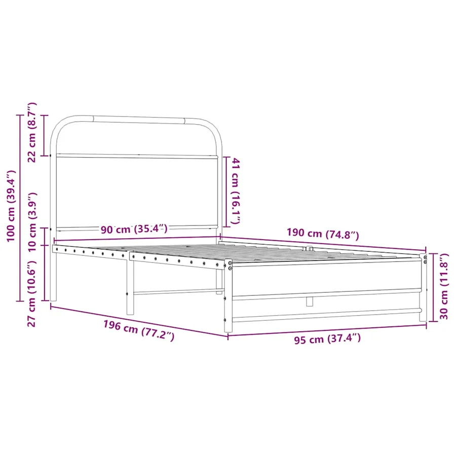 Cadre de lit sans matelas 90x190cm chêne sonoma bois ingénierie - 9