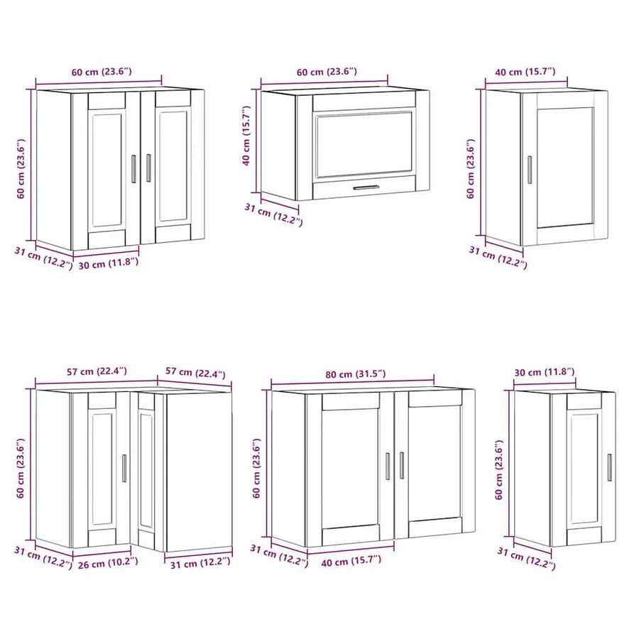 Ensemble d'armoires de cuisine 11 pcs Porto bois d'ingénierie - 11