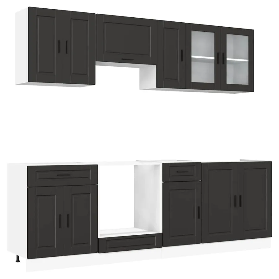 Ensemble de 8 meubles de cuisine "Porto" en bois d'ingénierie noir - 2