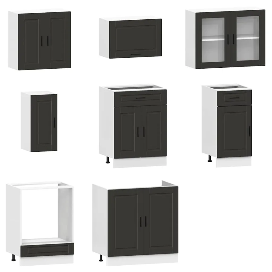 Ensemble de 8 meubles de cuisine "Porto" en bois d'ingénierie noir - 4