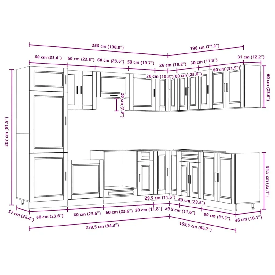 Ensemble d'armoires de cuisine 14 pcs Porto bois d'ingénierie - 8