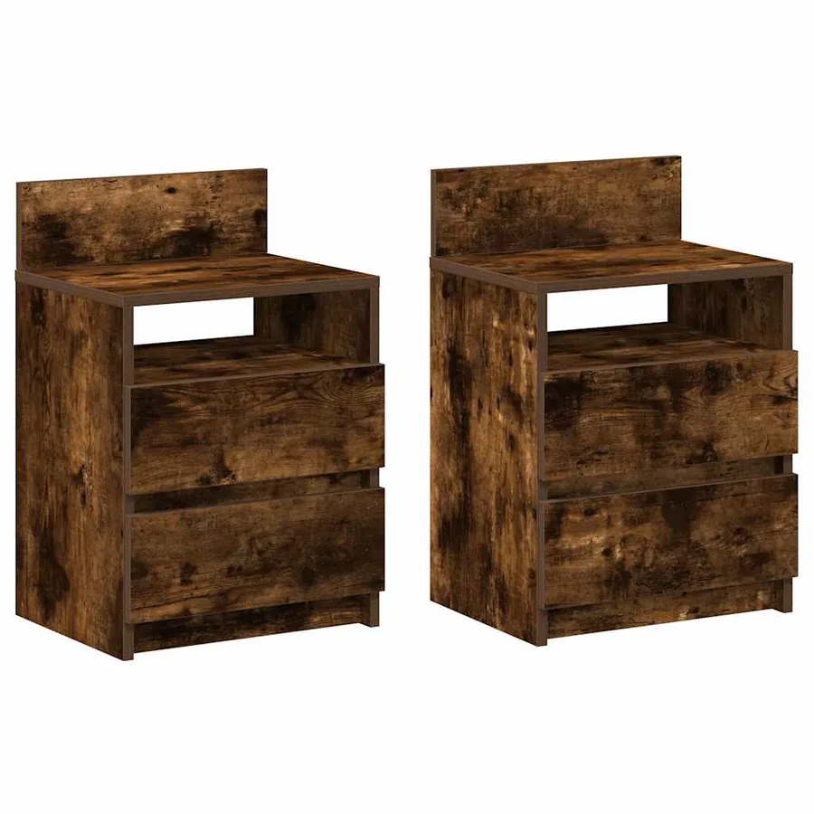 Tables de chevet 2 pcs avec 2 tiroirs chêne fumé 40x33x60 cm - 2