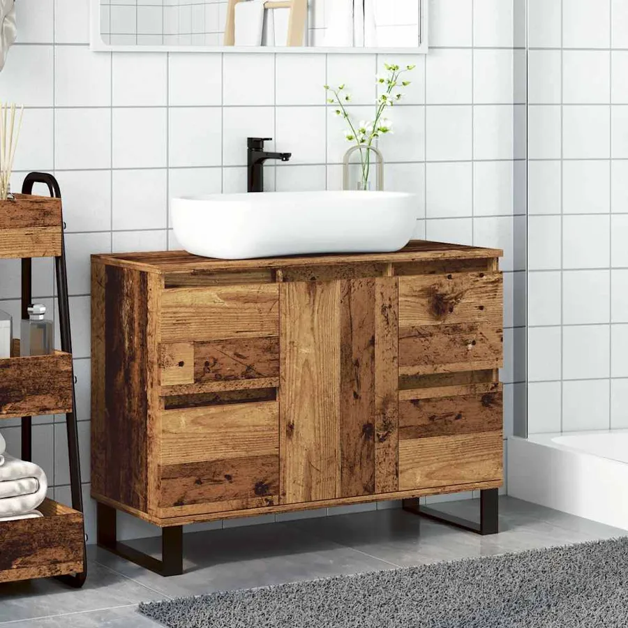 Armoire de salle de bain vieux bois 80x33x60 cm bois ingénierie - 3