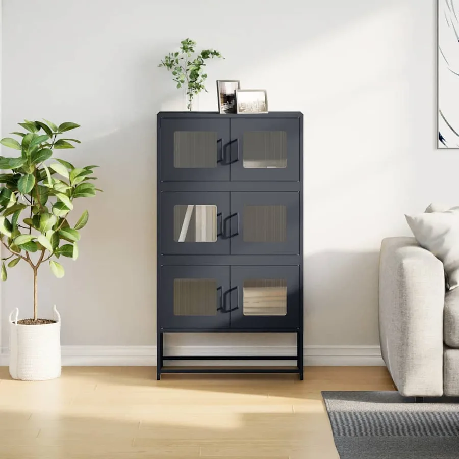 Buffet haut anthracite 68x39x123 cm acier - 3