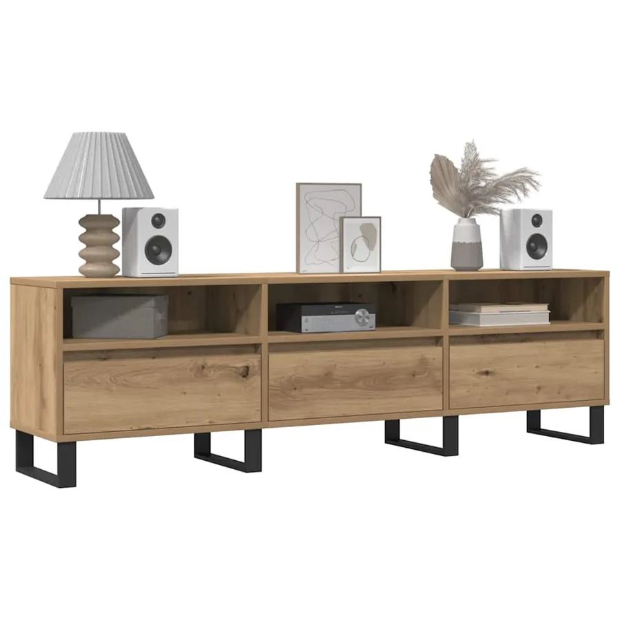 Meuble TV chêne artisanal 150x30x44,5 cm bois d'ingénierie