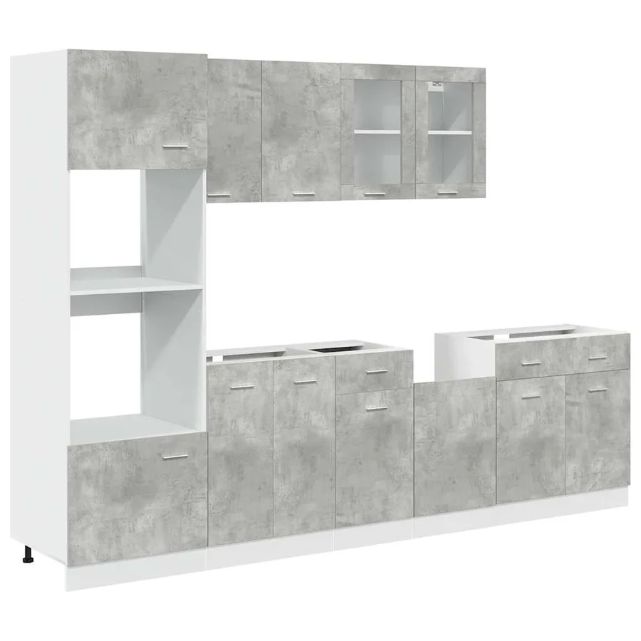 Ensemble de meubles de cuisine 7 pièces Lyon en bois d'ingénierie gris béton - 2