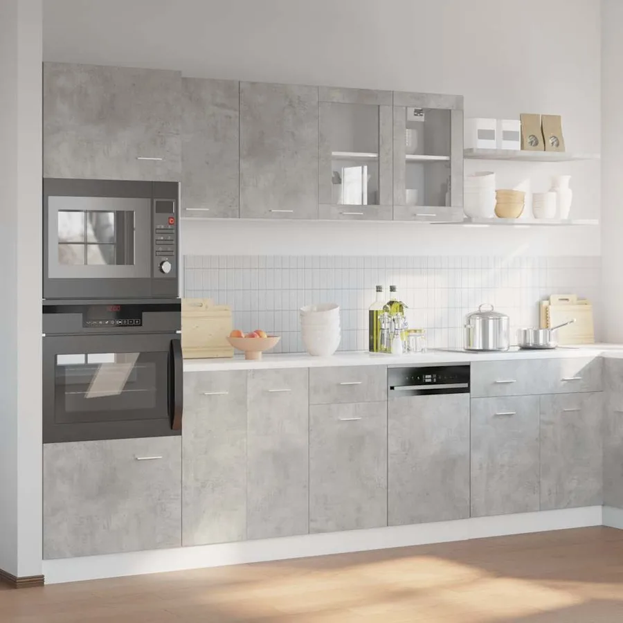 Ensemble de meubles de cuisine 7 pièces Lyon en bois d'ingénierie gris béton - 3